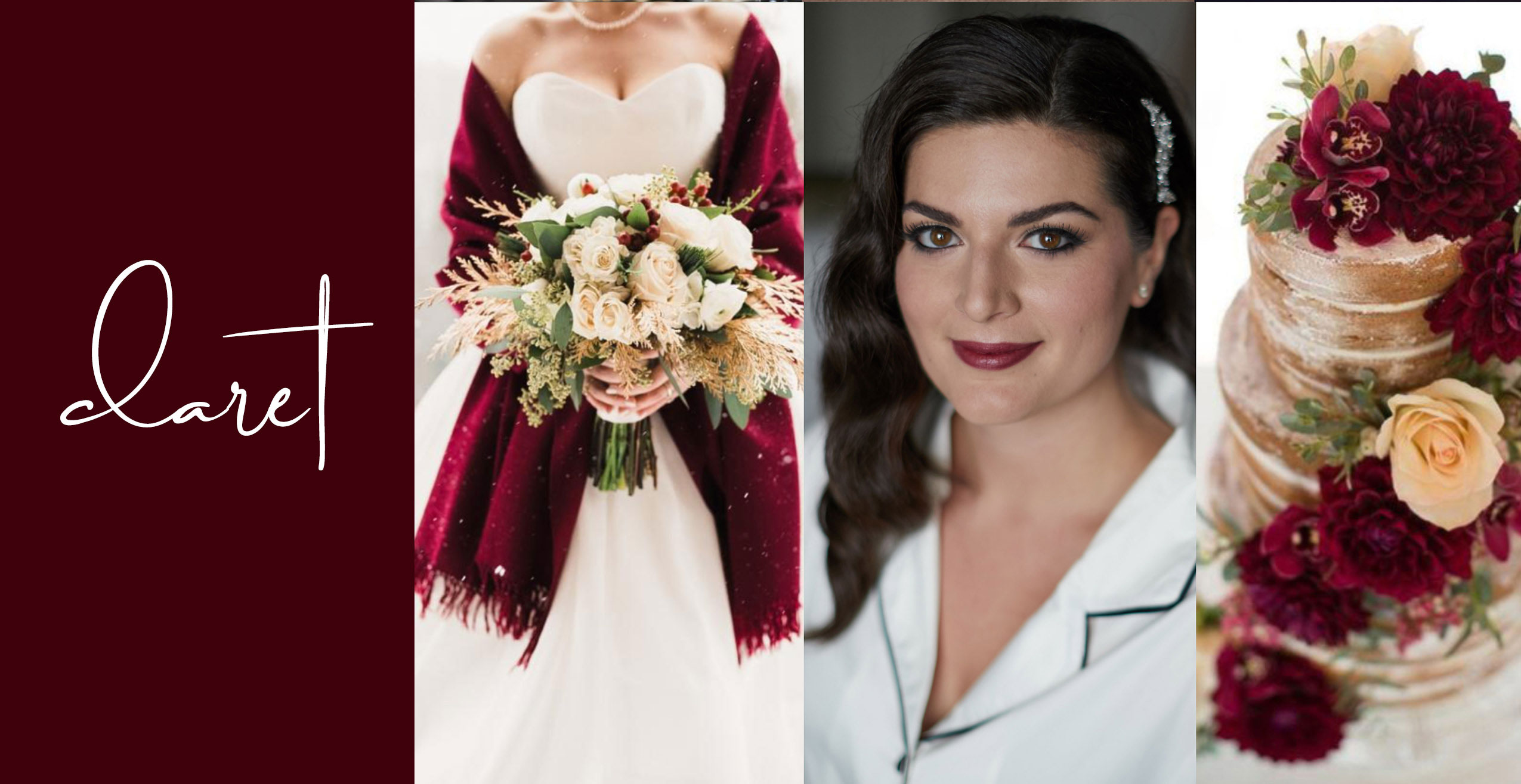 Berry lip color on a Bride with burgundy and gold wedding accents