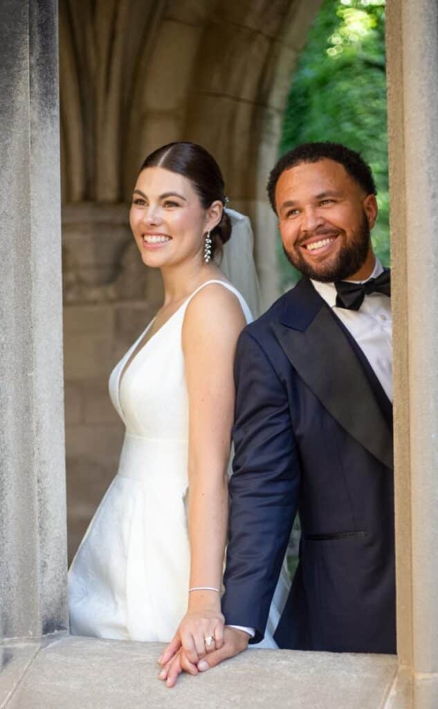 bride and groom taking pre-wedding photos at Bond Chapel