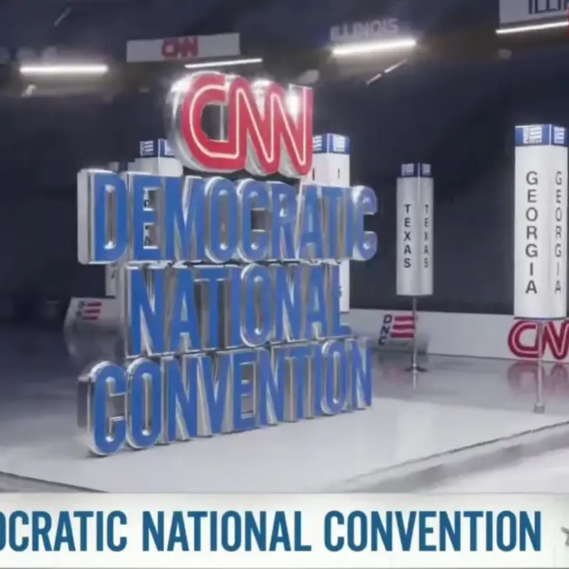 photo of the CNN television set during the Democratic National Convention in Chicago