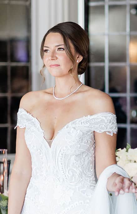 Bride at her home in Wilmette, IL on her wedding day