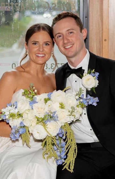 Bride and Groom on a Trolley after the wedding ceremony, on their way to Michigan Shores Club in Wilmette